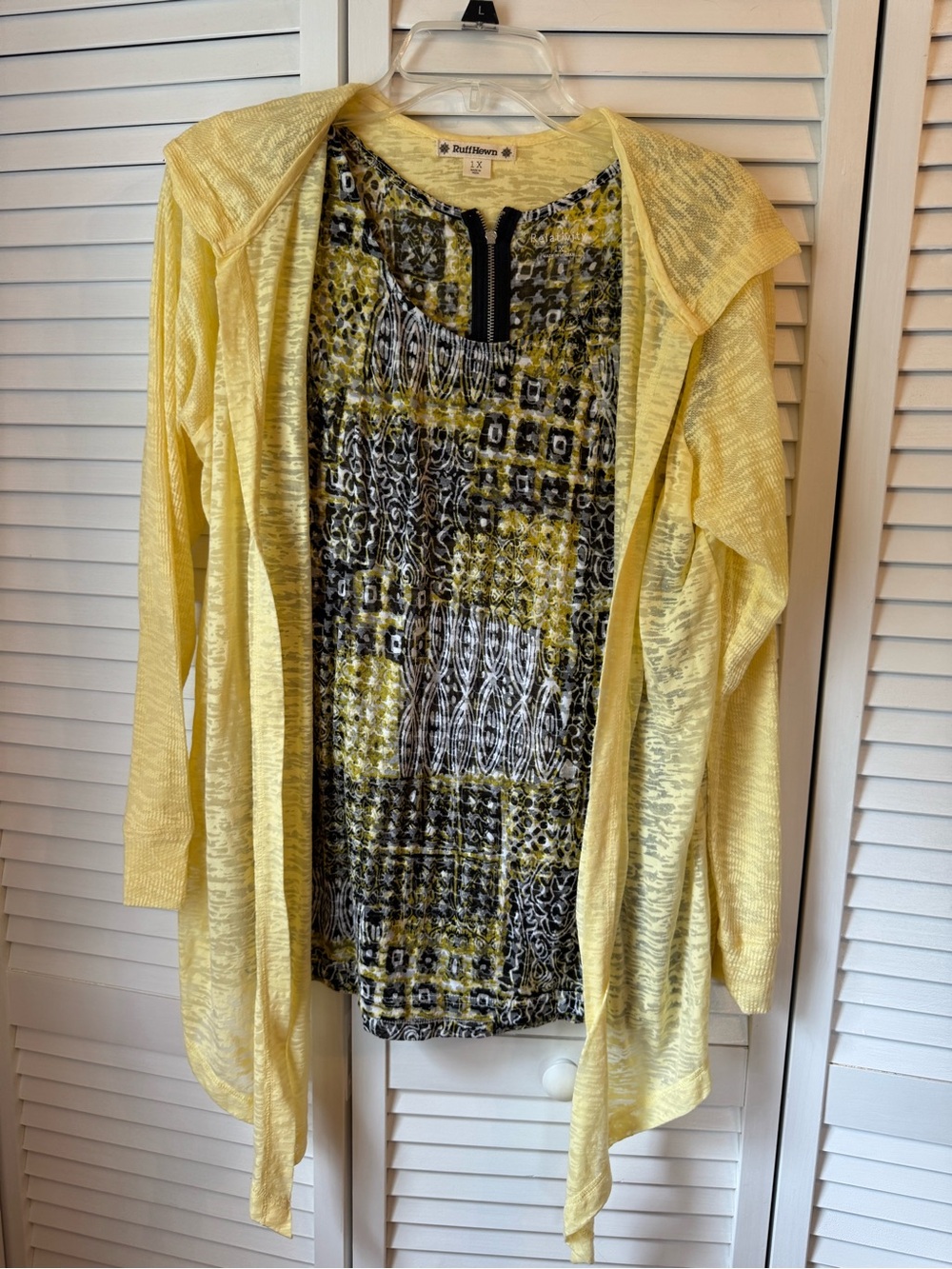 Ruff Hewn Yellow Open-Front Cardigan with Patterned Shell Top